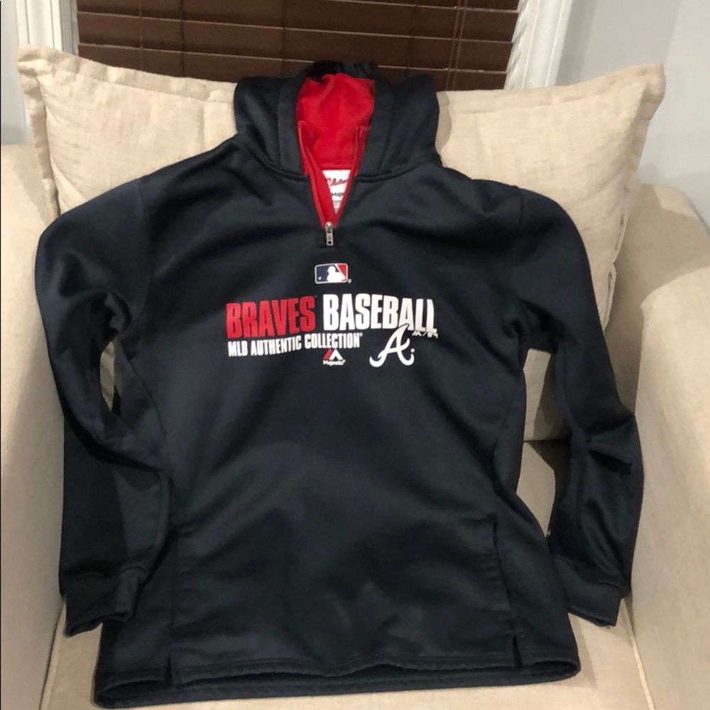 Braves Majestic Hooded Sweatshirt Hoodie YOUTH XL
